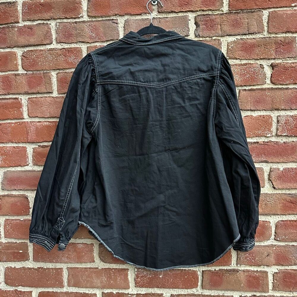 Free People We The Free With Love Denim Overshirt Jacket Black Womens small NEW - Picture 7 of 8